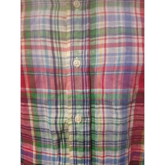 Ralph Lauren Shirt Mens Medium M Madras Plaid Multicolor Button Down 100% Linen - Picture 3 of 14